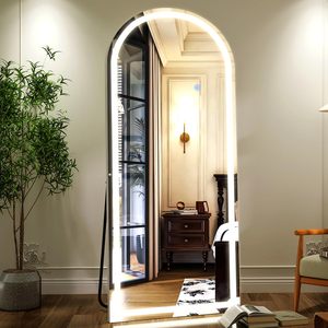 Espejo inteligente LED de longitud completa con patrón cuadrado ajustable de pie, iluminación regulable, altavoz Bluetooth, control táctil - Product Image 1