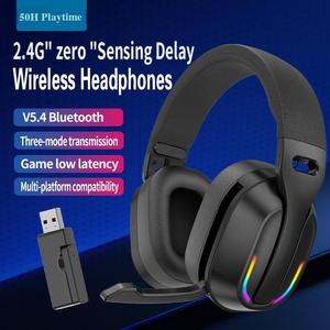 Casque de jeu sans fil 2,4 G BT 5.4 à faible latence, compatibilité multiplateforme pour TV/PC/<span class=keywords><strong>PS4</strong></span>/téléphone portable, écouteurs sans fil - Product Image 2