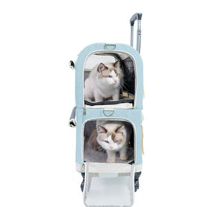 Valise de <span class=keywords><strong>transport</strong></span> pour animaux de compagnie transfrontalière à double couche et 4 roues, grande capacité, avec deux sacs respirants détachables pour chats - Product Image 5