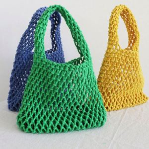 2024 New Solid Color Cotton Rope Hollowed Out <b>Net</b> <b>Mesh</b> Small Beach Bag Fashion Holiday Portable Tote Bags for Women Beach - Product Image 4