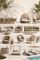 Ensemble de canapés modernes courbes pour salon, mobilier de chambre personnalisé, lit king size, table à manger de luxe, design d'ameublement complet pour villa