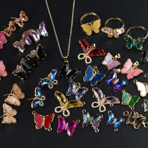 Parures de bijoux de luxe pour femmes, multi-styles, avec breloques papillon, colliers, boucles d'oreilles, bracelets et bagues en verre et coquillages - Product Image 2