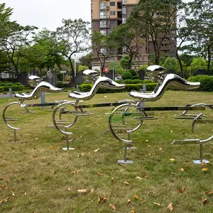 현대 야외 정원 공원 추상 자전거 라이더 메탈 아트 자전거 스테인레스 스틸 조각