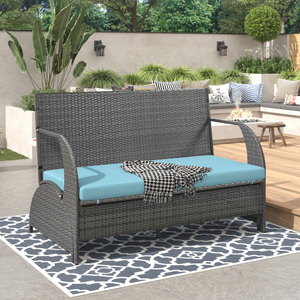 2-in-1 Convertible Modern HDPE Outdoor Picnic Upholstered <b>Bench</b> <b>Table</b> 57.1" Loveseat Portable - Product Image 2