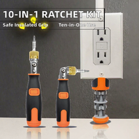 Tournevis à cliquet isotherme chromé bidirectionnel réglable 10-en-1 portable, multifonction pour bricolage