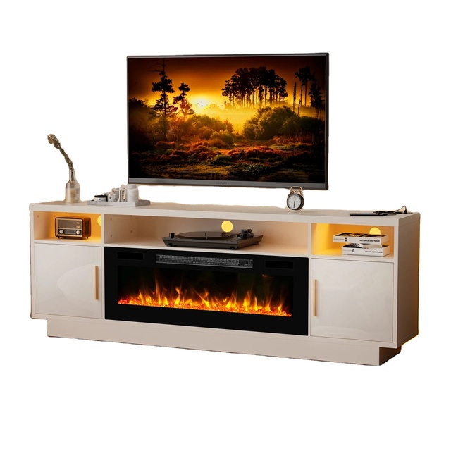 Wholesale Modern Wooden TV Stand 36" Electric Fireplace-Living Room TV Cabinet Storage Bedroom-Friendly LED Entertainment Center