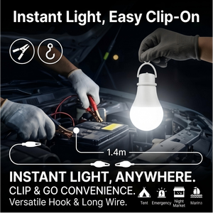 Lampadina <span class=keywords><strong>LED</strong></span> DC 12-85V 3W-24W con attacco E27 e morsetti a coccodrillo per batteria da 12 <span class=keywords><strong>Volt</strong></span> e connessione a inverter solare - Prezzo all'ingrosso - Product Image 1