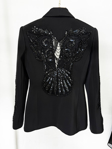 Di alta qualità all'ingrosso primavera manica lunga moda perline pista <span class=keywords><strong>Blazer</strong></span> <span class=keywords><strong>nero</strong></span> <span class=keywords><strong>donna</strong></span> - Product Image 6