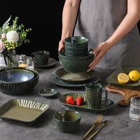 Vaisselle en céramique personnalisée de fabricant, service de table nordique vert de luxe pour Restaurant d'hôtel