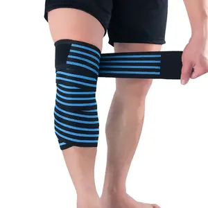 Sport di alta qualità regolabile personalizzato Camo blu supporto per ginocchiere bende avvolgenti per ginocchio da palestra