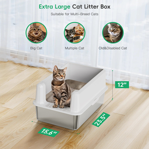 קופסת חתול נירוסטה עם מכסה, קופסת אשפה עם מכסה, xl מתכת עבור חתולים גדולים, עם צדדים גבוהים, לא דביקים, קל נקי, חצי סגור - Product Image 2