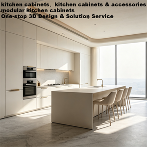 Meubles de cuisine modulaires modernes en quartz écologique de qualité supérieure, avec fermeture douce, étanches et grande capacité, pour villas crème - Product Image 3