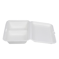 Moderne Écologique Biodégradable Jetable 2 Compartiment Boîte À Lunch Alimentaire À Emporter Bagasse Pulpe Clamshell pour Camping