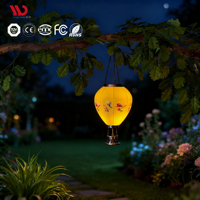 Petite lanterne d'extérieur suspendue en forme de montgolfière, lumières de décoration de jardin, LED solaires, résistantes à l'eau, avec capteur de lumière