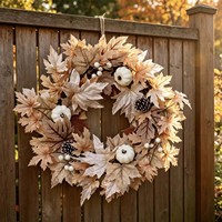 Guirlande d'automne R-034 avec feuilles d'érable, citrouilles, cônes de pin, guirlande artificielle pour la porte de Thanksgiving, décoration murale