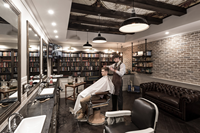 Salon de coiffure de style luxueux Présentoir de meubles design d'intérieur Décoration de magasin de salon de coiffure pour hommes personnalisée