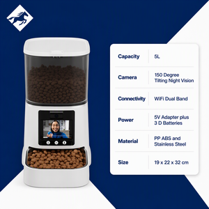 Distributore Automatico di Cibo per Animali WiFi 5L con Videocamera Bidirezionale, Visione Notturna, Riconoscimento AI, Design Carino e Portatile per Cani e Gatti - Product Image 4