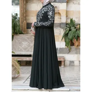 Abaya Hitam Baju Muslim Wanita Cetak Floral Multicolor Pakaian Abaya Dubai Islami