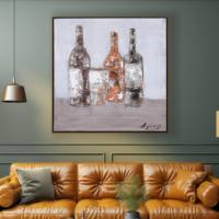 Peintures de nature morte faites à la main en promotion, tableaux carrés sur toile avec bouteille de vin et décorations murales pour restaurants, bars et hôtels