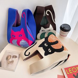 Großhandel Freizeittaschen für Damen Knot-Armband gestrickt Tote-Taschen individueller Druck-Logo Polyester recycelte niedliche gestrickte Einkaufstasche - Product Image 2