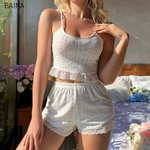 Conjunto de Ropa de Dormir Cómoda para Mujer, Verano, Camisola de Encaje sin Espalda, Pantalones Cortos con Cintura Elástica, Pijama Femenina - Product Image 2