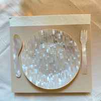Assiette de service ronde décorative en mosaïque de coquillages irisés de luxe pour la maison et la restauration