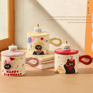 Seaygift kawaii mignon chat ami <span class=keywords><strong>soeur</strong></span> idées cadeau gâteau d'anniversaire tasse en céramique avec couvercle petit déjeuner lait après-midi thé tasse en porcelaine - Product Image 3