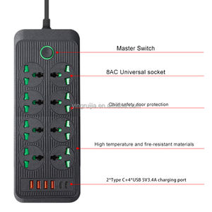 للبيع بالجملة من المصنع شريط طاقة عالمي 8 منافذ مع 4 منافذ USB و 2 من نوع C 5 فولت 3.4 أ منفذ ، مقبس طاقة بسلك تمديد متعدد المكونات - Product Image 6