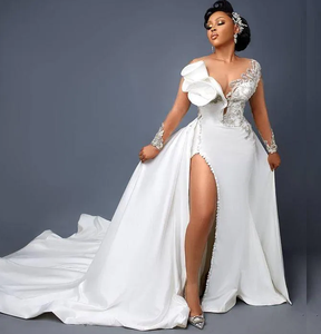 Abiti da <span class=keywords><strong>sposa</strong></span> Sexy a sirena araba Illusion Neck Crystals Side Split staccabile Train overgonne Ruffles abiti da <span class=keywords><strong>sposa</strong></span> da <span class=keywords><strong>sposa</strong></span> - Product Image 1