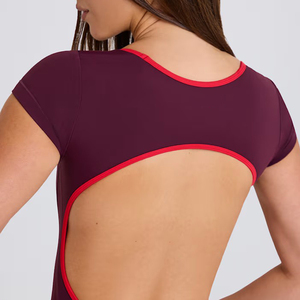 2025 phụ nữ thời trang tương phản Trims ngắn tay áo hoạt động Romper Jumpsuit mở trở lại sexy điêu khắc căng độn một mảnh phòng tập thể dục <span class=keywords><strong>unitard</strong></span> - Product Image 6