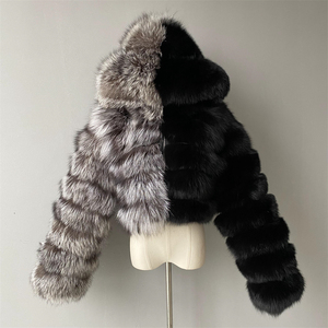 Jxwatcher <span class=keywords><strong>Cappotto</strong></span> in Vera <span class=keywords><strong>Pelliccia</strong></span> di Volpe Bicolore <span class=keywords><strong>con</strong></span> Cappuccio, Soffice e Caldo per Donna, Vendita all'Ingrosso - Product Image 2