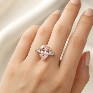 Anello con zircone a forma di pera rosa per donna, elegante gioiello da dito per matrimoni e feste - Product Image 2
