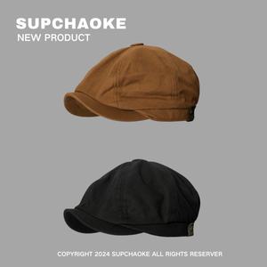 Británico primavera/verano versátil Retro periódico niño octogonal sombrero femenino moda pato familia boina - Product Image 3