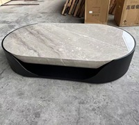 Table basse ovale en marbre gris avec armoire de rangement en bois, base noire, mobilier moderne pour salon, pierre durable, respectueux de l'environnement