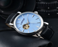 Prix de gros usine Montre de luxe classique pour homme, cadran en cristal saphir noir ajouré, automatique avec réserve de marche