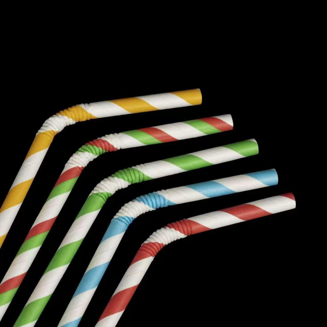 Biodegradable Flexible Paper Straws, Colorful Striped Bendable Disposable Drinking Straws for Party, , Bubble Tea, Bulk Pack