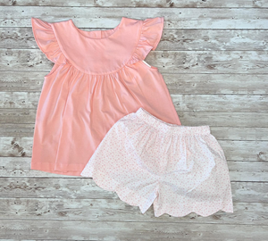 GSSO3193 Custom Wholesale Little <b>Girl</b> Pink small flowers summer Outfits short Sleeve Child Clothing Set - Product Image 4