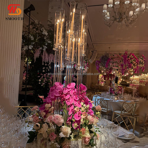 Smooth High Quality 9 Arm <b>Gold</b> Clear Crystal Candelabra Wedding Table Centerpiece with Mirror Design 130cm From China - Product Image 4