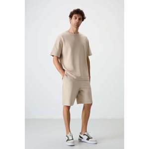 Conjunto de Pantalones Cortos Bermuda para Hombre, Corte Holgado, Algodón Beige, 85250 - Product Image 5