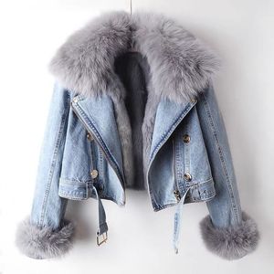 2023 femmes nouveau détachable Faux renard et fourrure de lapin doublure manteau court Parka avec automne hiver Denim veste - Product Image 1