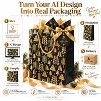 Sacs cadeaux de Noël personnalisés noir et or avec logo, imprimé sapin de Noël doré, poignée en corde, sacs en papier pour les marques festives