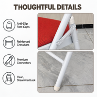 Chaise pliante d'intérieur rembourrée en maille rouge vif avec cadre en acier blanc, portable pour célébrations, festivals, fêtes et invités