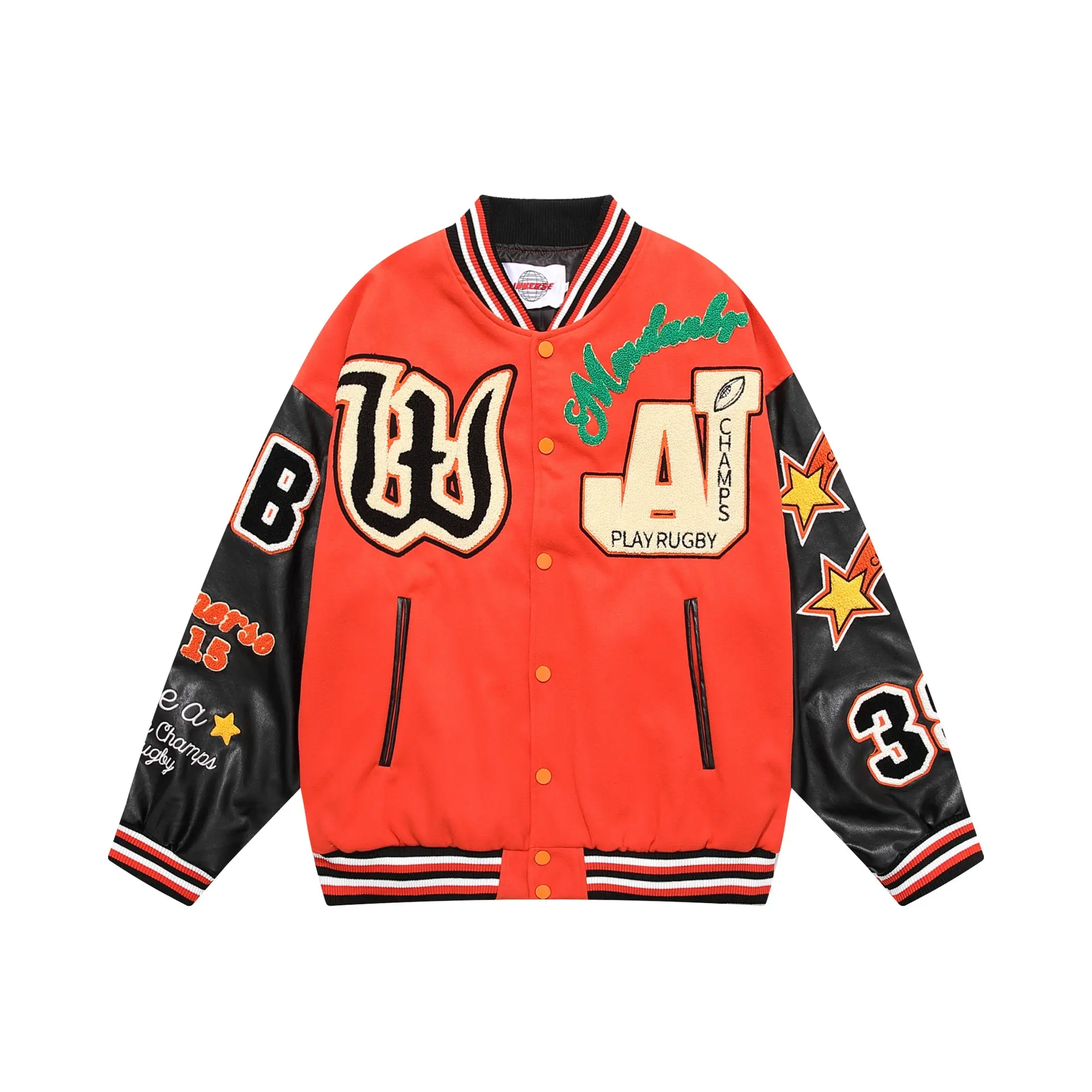 OEM Chain Chenille Patch Embroidery Leather Sleeve Vintage Baseball Letterman Varsity Jacket For Men