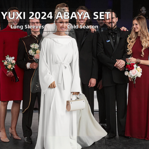 Yuxi 2024 Vente chaude Ensemble Abaya ouvert 2 pièces en polyester Vêtements islamiques pour femmes Robe musulmane de Dubaï pour l'été et l'automne - Product Image 2