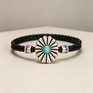 Cravate Bolo Sud-ouest en alliage de zinc avec pendentif en pierre turquoise, cordon en cuir tressé, ton argenté vintage, accessoire décontracté - Product Image 3