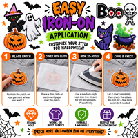 Patch brodé Halloween en gros : Fantôme effrayant, Citrouille, Chauve-souris, Sorcière, Crâne, Chat, Araignée – à thermocoller ou à coudre