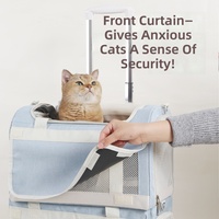 Sac de transport à roulettes pour animaux de compagnie avec poignée télescopique, sac de voyage 2 niveaux pour chat et chien avec rideau et ventilation en maille, portable, bleu