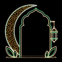 Halbmond-Metallrahmen Hängelaterne mit Blattbasis und Seilbeleuchtung, Ramadan-Motiv-Licht für Platz- und Straßenbeleuchtung, Festdekoration IP65