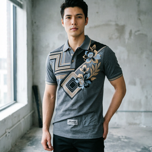 Camiseta Polo Personalizada para Hombre, Algodón Grueso, Estilo Urbano, Bordado con Diseño Floral Geométrico, Manga Corta, <span class=keywords><strong>Ropa</strong></span> Casual de <span class=keywords><strong>Marca</strong></span> - Product Image 3