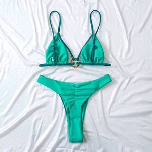 Conjunto de bikini de cuerda para mujer Añadir logotipo Tanga <span class=keywords><strong>sexy</strong></span> Color de contraste Trajes de baño de dos piezas Traje de baño de color sólido - Product Image 3